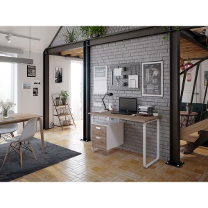 Работно бюро Shape O, 120 х 60 х 76 cm, с контейнер, меламин дъб, бял метал, RFG. - Img 2
