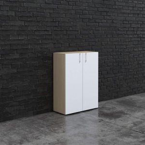 Шкаф Narbutas Choice, 800x420x1075 mm, с корпус от избелен дъб, бели врати с бяла правоъгълна дръжка. - Img 3