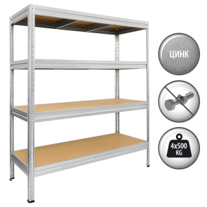 Метален стелаж MEGA 177x200x60 см, до 500 кг на рафт - цинк - Img 2