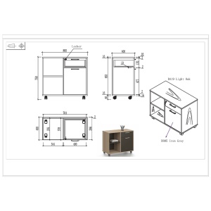 Шкаф Milano RFG, 800 х 400 х 750 mm, светъл дъб и сиво - Img 4