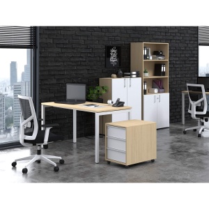 Шкаф Narbutas Choice, 800x420x1075 mm, с корпус от избелен дъб, бели врати с бяла правоъгълна дръжка. - Img 4