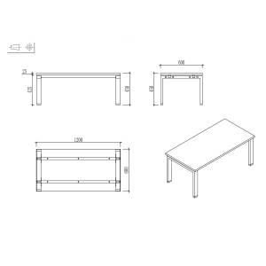 Monaco RFG Ниска маса, 1200 х 600 х 450 mm, плот бряст, бял метал - Img 2