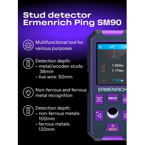 Детектор за издатини Ping SM90 — 3 в 1 с лазерна ролетка и нивелир - Img 11