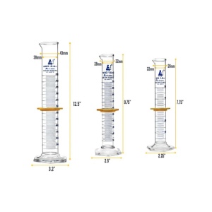 Комплект 3 мерителни цилиндъра клас А с пяна – 50/100/250 ml - Img 2