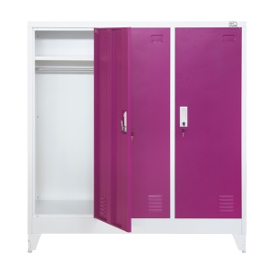 Метален гардероб RFG с три врати, 120 х 40 х 120 cm, бял, с лилави врати. - Img 3
