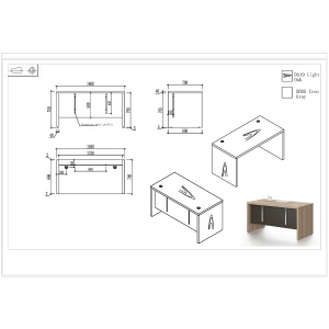 Работно бюро Milano, 1400 х 700 х 750 mm, светъл дъб и сиво, RFG - Img 5