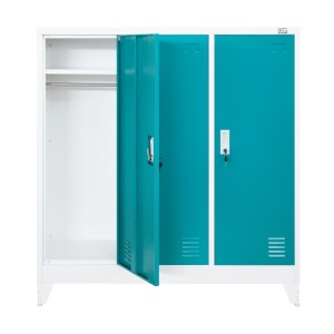 Троен метален гардероб RFG с три врати, 120 х 40 х 120 cm, бял с тюркоазени врати. - Img 3