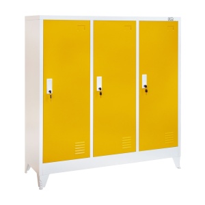 Метален гардероб RFG с три врати, троен, 120 х 40 х 120 cm, бял с жълти врати. - Img 1