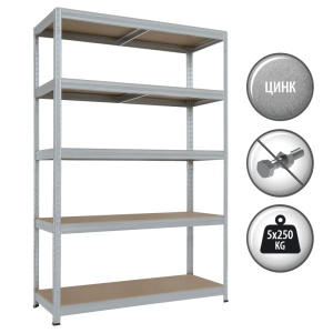 Метален стелаж STAR PLUS 180x120x45 см, до 250 кг на рафт - цинк - Img 2