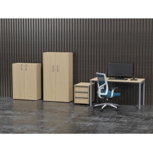 Стелаж Nova Basic от Narbutas с размери 800 x 360 x 1092 mm, изработен от меламин избелен дъб, с сива правоъгълна дръжка. - Img 2
