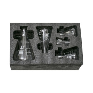 EduLab Borosilicate Complete Set 50–1000 ml – Комплект 5 ерленмайерови колби с пяна