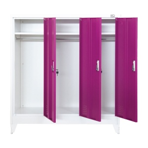 Метален гардероб RFG с три врати, 120 х 40 х 120 cm, бял, с лилави врати. - Img 4