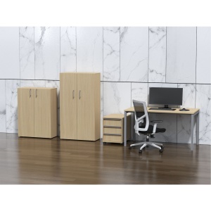 Стелаж Nova Basic от Narbutas, с размери 800 x 360 x 1444 mm, изработен от меламин избелен дъб, с сива правоъгълна дръжка. - Img 2