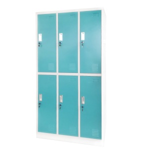 Троен метален гардероб RFG с шест клетки, 90 x 45 x 185 cm, сив корпус и врати с тюркоазен цвят. - Img 3
