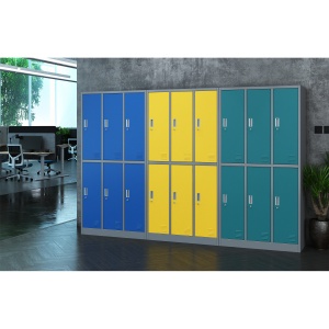 Троен метален гардероб RFG с шест клетки, 90 x 45 x 185 cm, сив корпус и врати с тюркоазен цвят. - Img 4