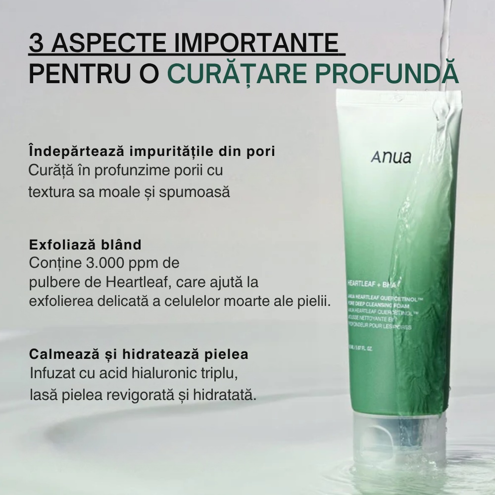 ANUA, Heartleaf Quercetinol Pore Deep Cleansing Foam, spumă pentru curățare , 150 ml - 3 | YEO