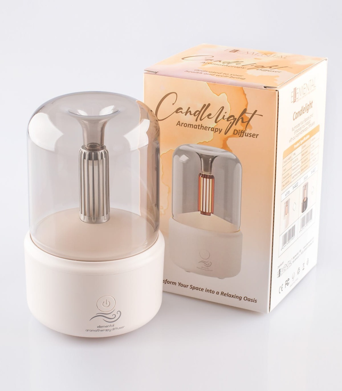 Ellemental, Difuzor de aromaterapie cu ultrasunete, Candlelight alb
