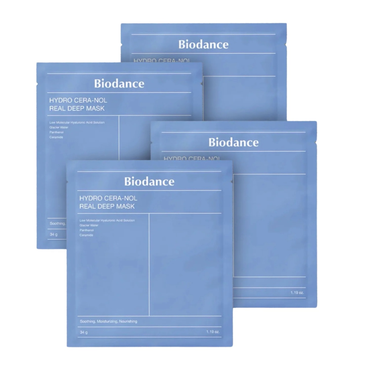 (NU VINDEM LA PACHET) BIODANCE, Hydro Cera-Nol Real Deep Mask, mască cu o combinație de ceramide și acid hialuronic , 34 g x 4 buc - 1 | YEO