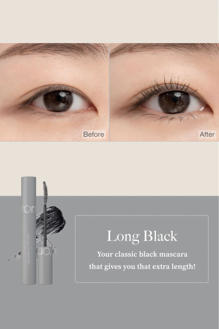 Rom&amp;nd, Han All Fix Mascara - L01 Long Black, mascara rezistentă la apă, 7 g