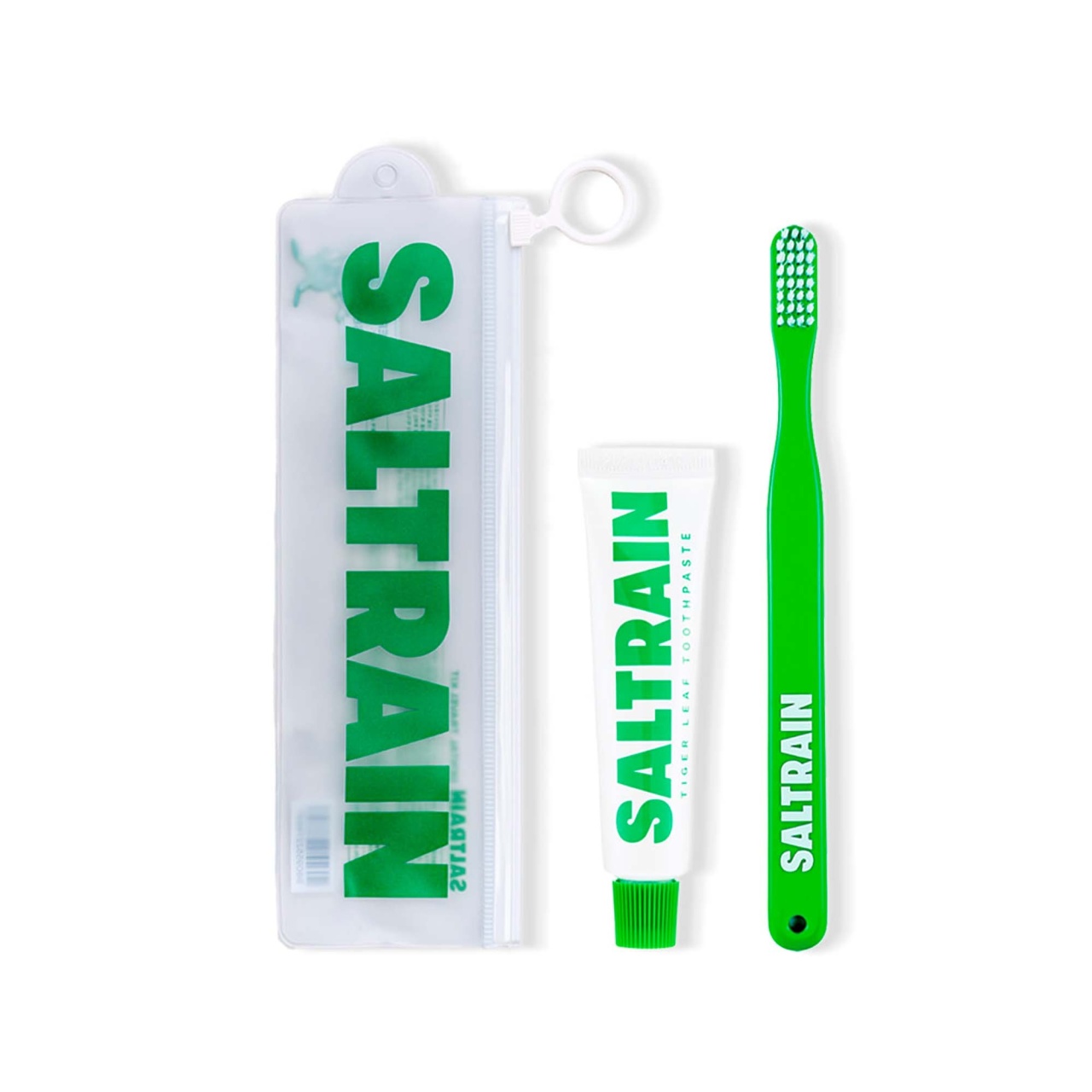 Saltrain, Travel Kit Green, kit de călătorie verde, acest kit include o pastă de dinți tiger leaf și o periuță de dinți asortată, set - 1 | YEO