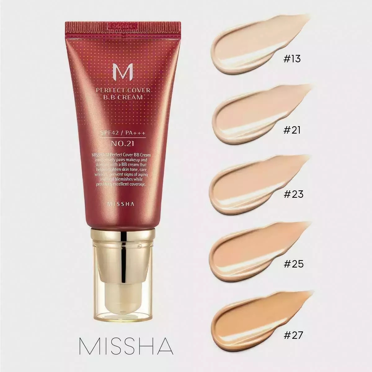 MISSHA, M Perfect Cover BB Cream SPF42 Pa+++ (21 light beige) , cremă de acoperire perfectă cu protecție solară, beige deschis, 50 ml - 2 | YEO