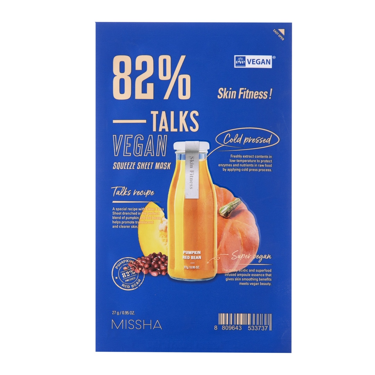MISSHA, Talks Vegan Squeeze Sheet Mask [Skin Fitness], mască tip folie hidratantă vegană, 27 g
