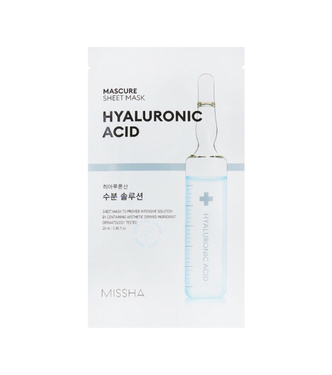 MISSHA, Mascure Hydra Solution Sheet Mask (Hyaluronic Acid), mască tip folie cu acid hialuronic , 27 ml
