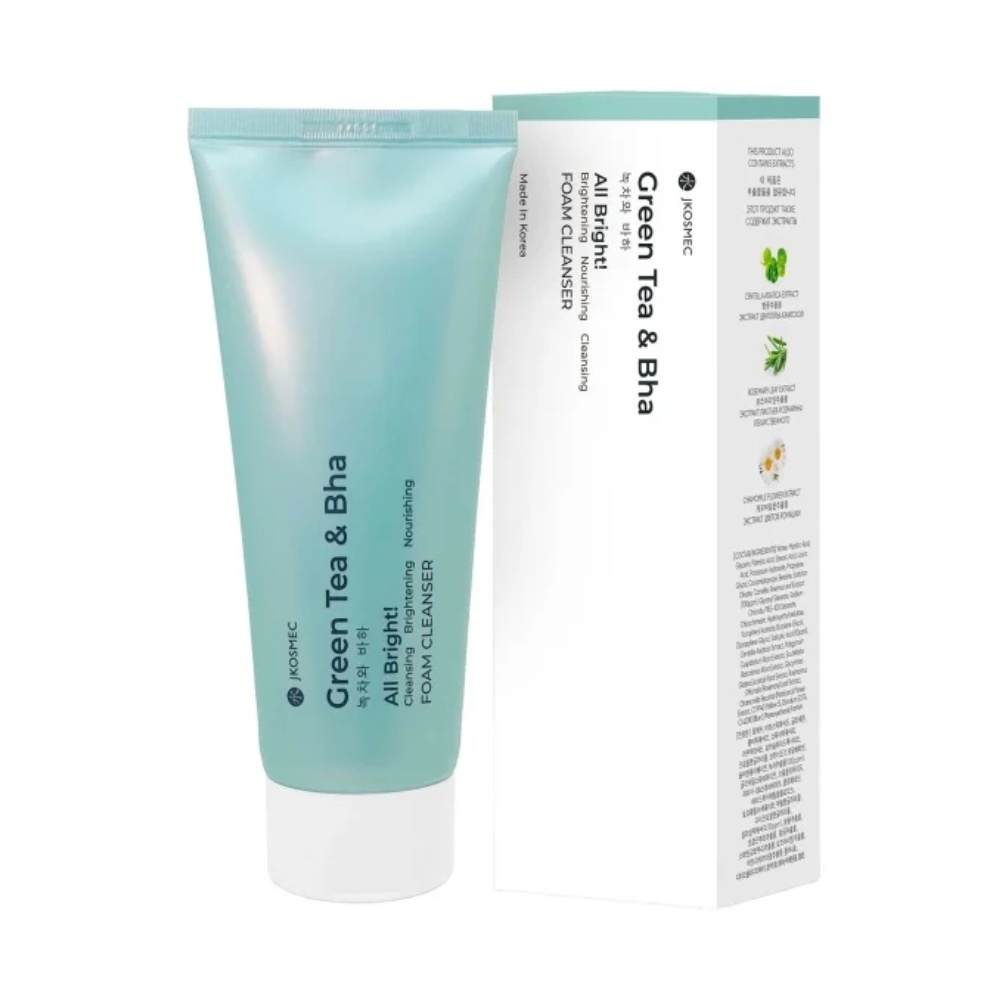 Jkosmec, All Bright Green Tea And Bha Foam Cleanser, spumă de curățare cu ceai verde și BHA, 180 ml - 1 | YEO