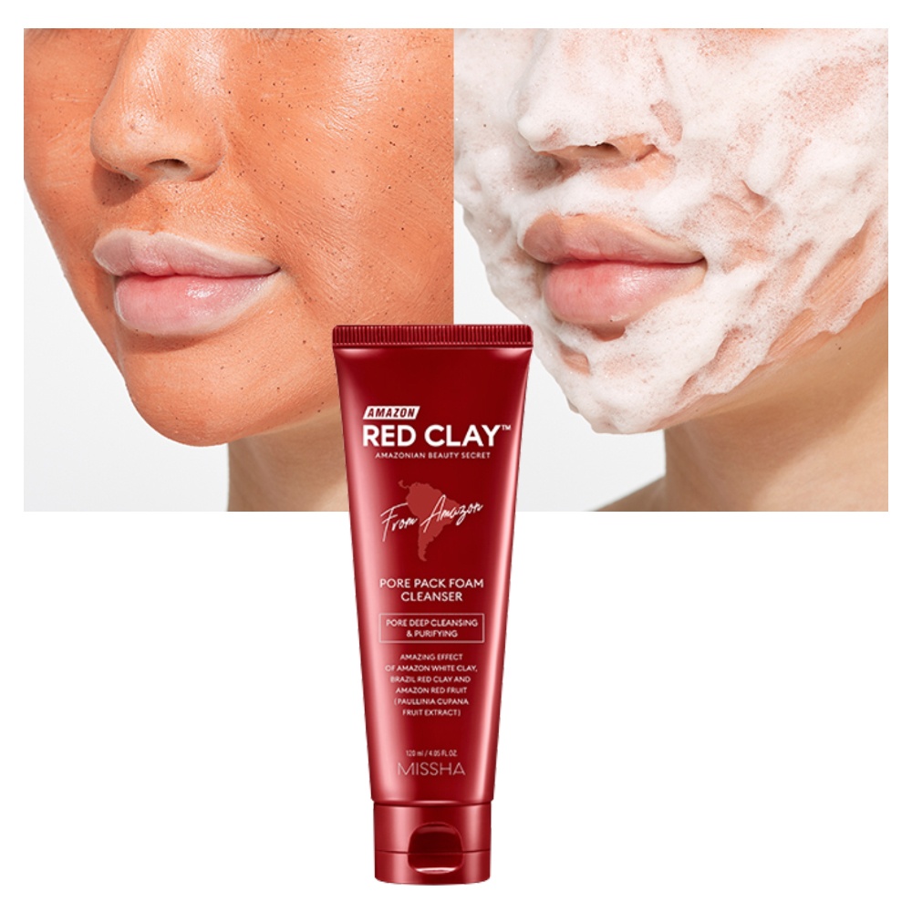 MISSHA, Amazon Red Clay™ Pore Pack Foam Cleanser, cleanser spumă cu argilă roșie amazoniană, 120 ml