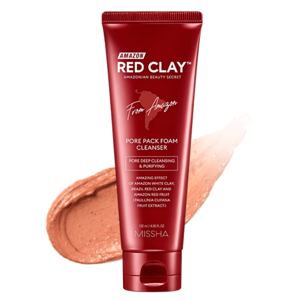 MISSHA, Amazon Red Clay™ Pore Pack Foam Cleanser, cleanser spumă cu argilă roșie amazoniană, 120 ml