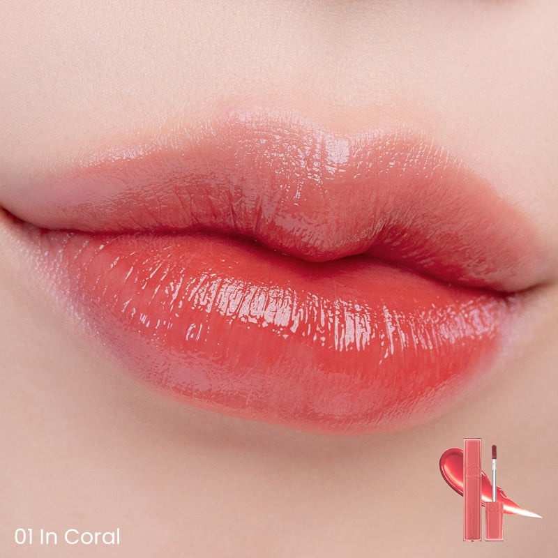 Rom&nd, Dewyful Water Tint - Water Lip Tint - 01 In Coral , gloss de buze pentru volum, 5 g - 1 | YEO