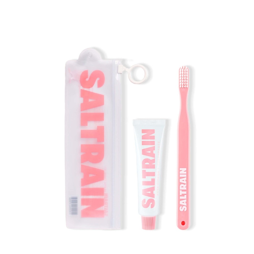 Saltrain, Travel Kit Pink, kit de călătorie roz, acest kit include o pastă de dinți rose citron și o periuță de dinți asortată, set