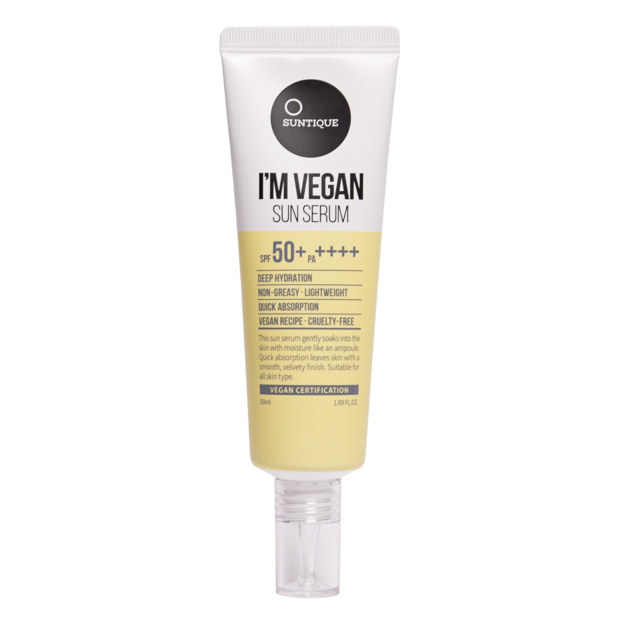 Suntique, I\'M Vegan Sun Serum, cremă ușoară cu protecție solară cu SPF50+ PA++++, 50 ml