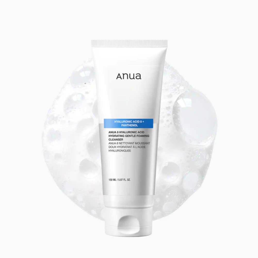 ANUA, 8 Hyaluronic Acid Hydrating Gentle Foaming Cleanser, cleanser hidratant și blând cu 8 tipuri de acid hialuronic, 150 ml