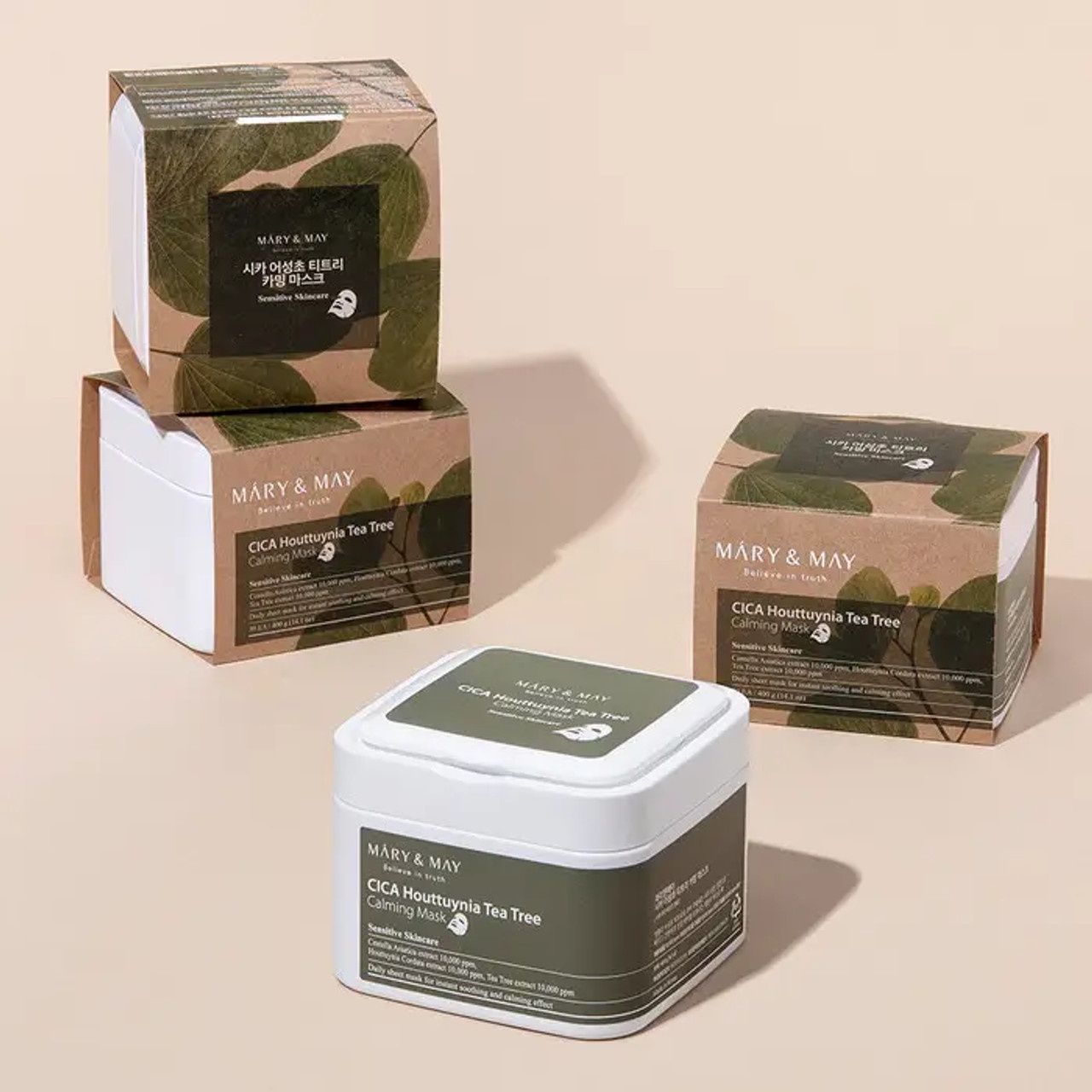 Mary&May, Cica Houttuynia cordata Tea Tree Calming Mask, masti cu arbore de ceai, 30 buc