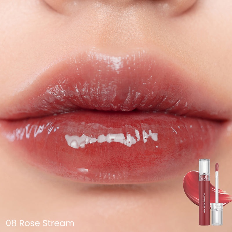 Rom&nd, Glasting Water Tint - Glossy Lip Tint - 08 Rose Stream , nuanțator de buze cu efect de apă, 4 g