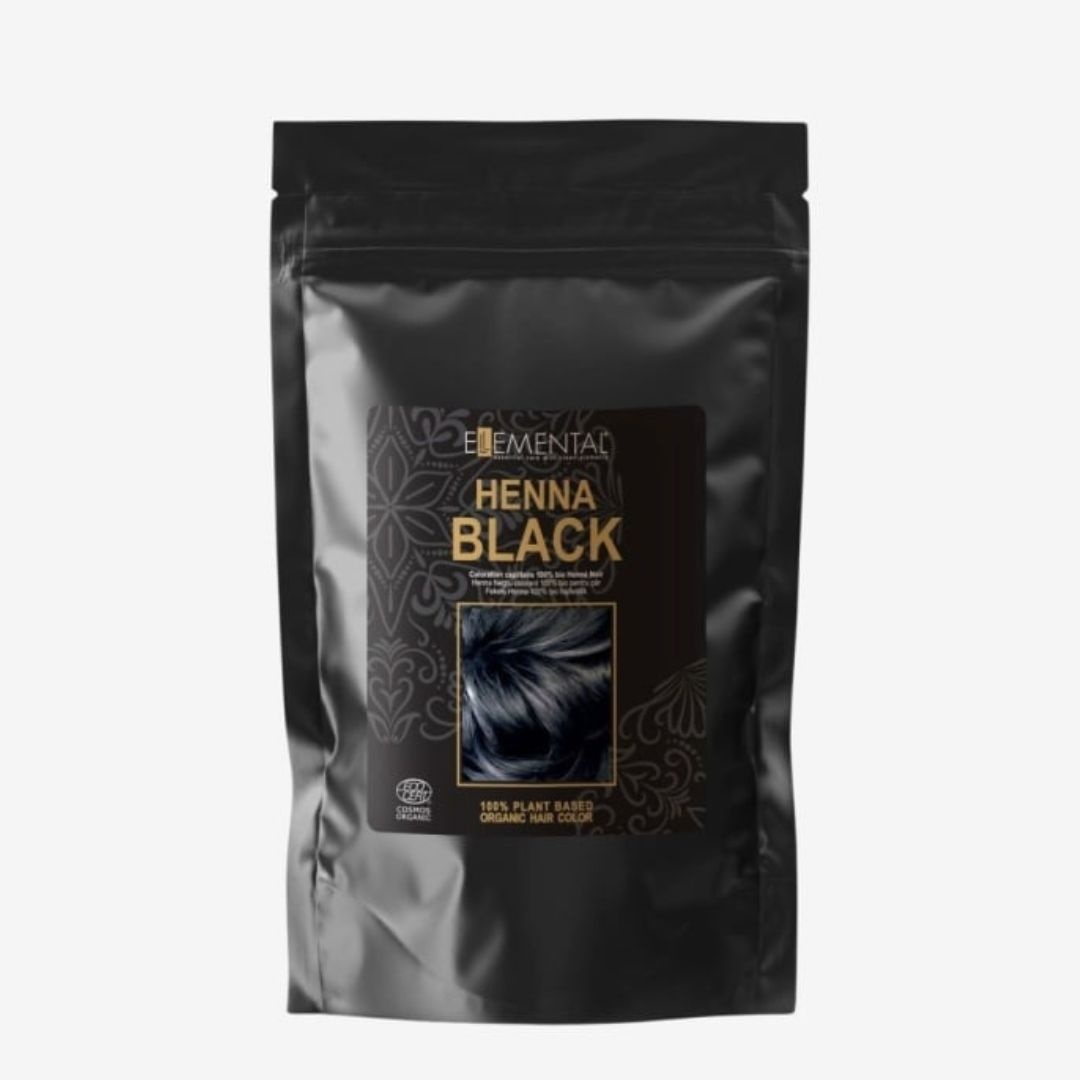 Ellemental, Vopsea de păr 100% naturală Henna Negru Bio, 100 g