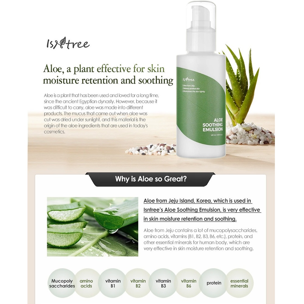 ISNTREE, Aloe Soothing Emulsion, ser calmant si racoritor cu aloe vera, 120 ml - 1 | YEO