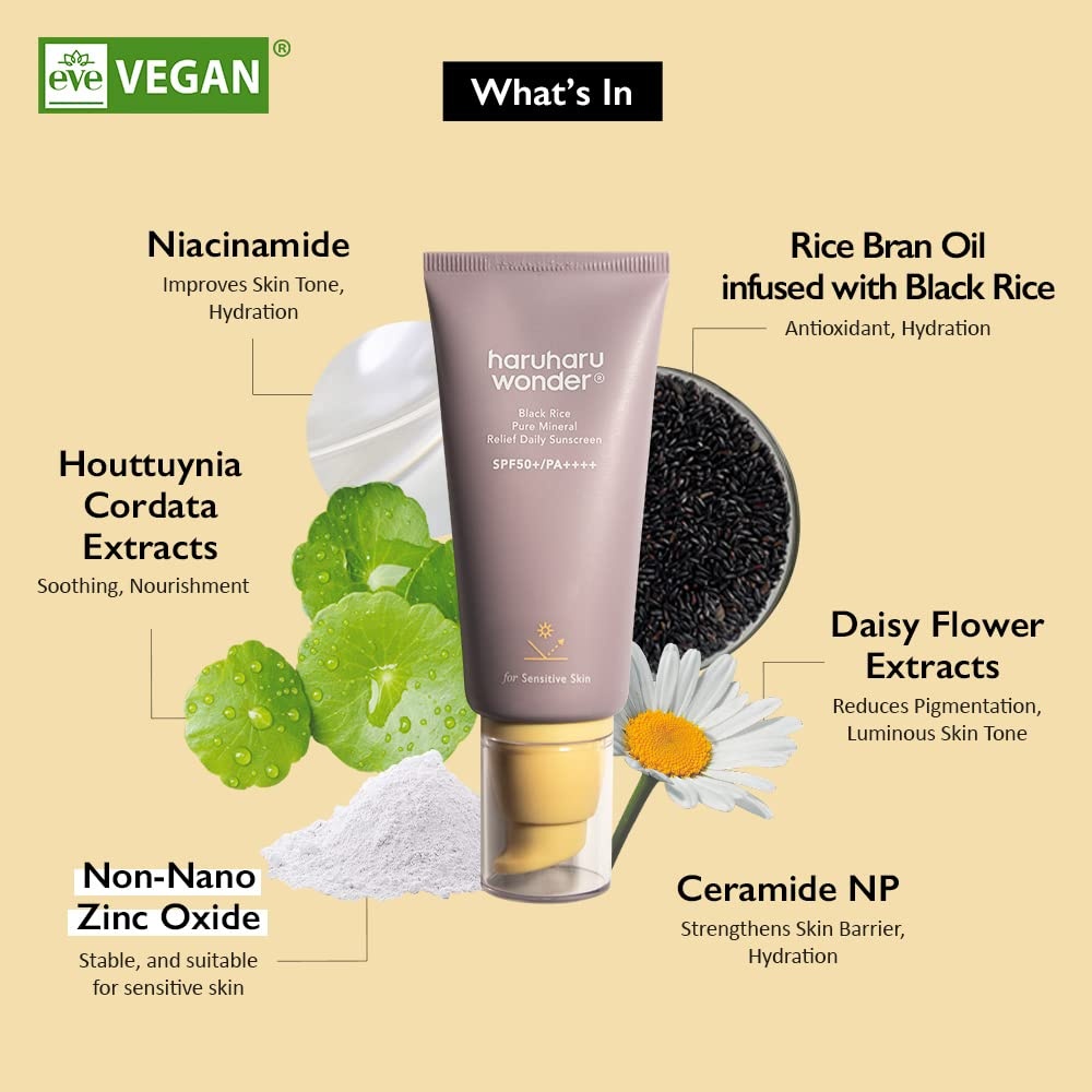 Haruharu Wonder, Black Rice Pure Mineral Relief Daily Sunscreen SPF50+ , cremă cu protecție solară, 50 ml - 3 | YEO