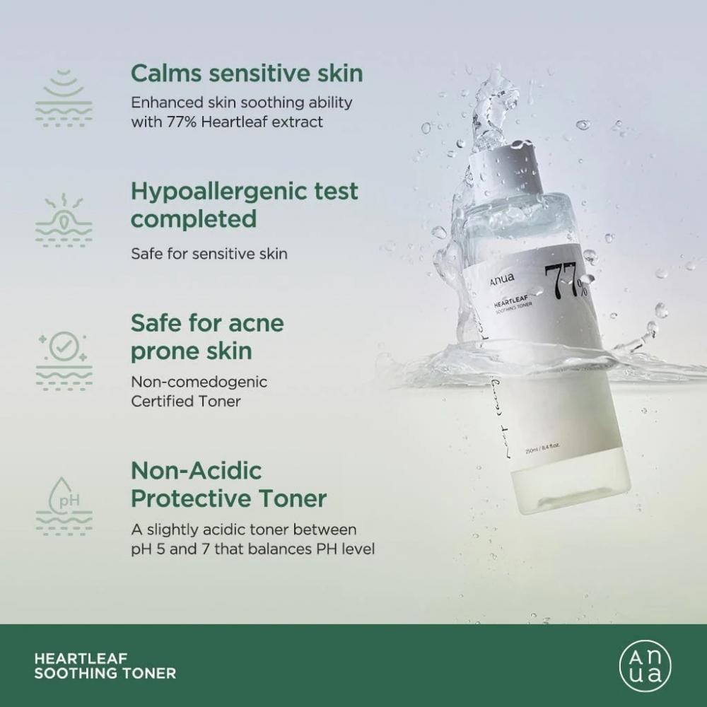 ANUA, Heartleaf 77% Soothing Toner, toner de față calmant, 250 ml - 2 | YEO