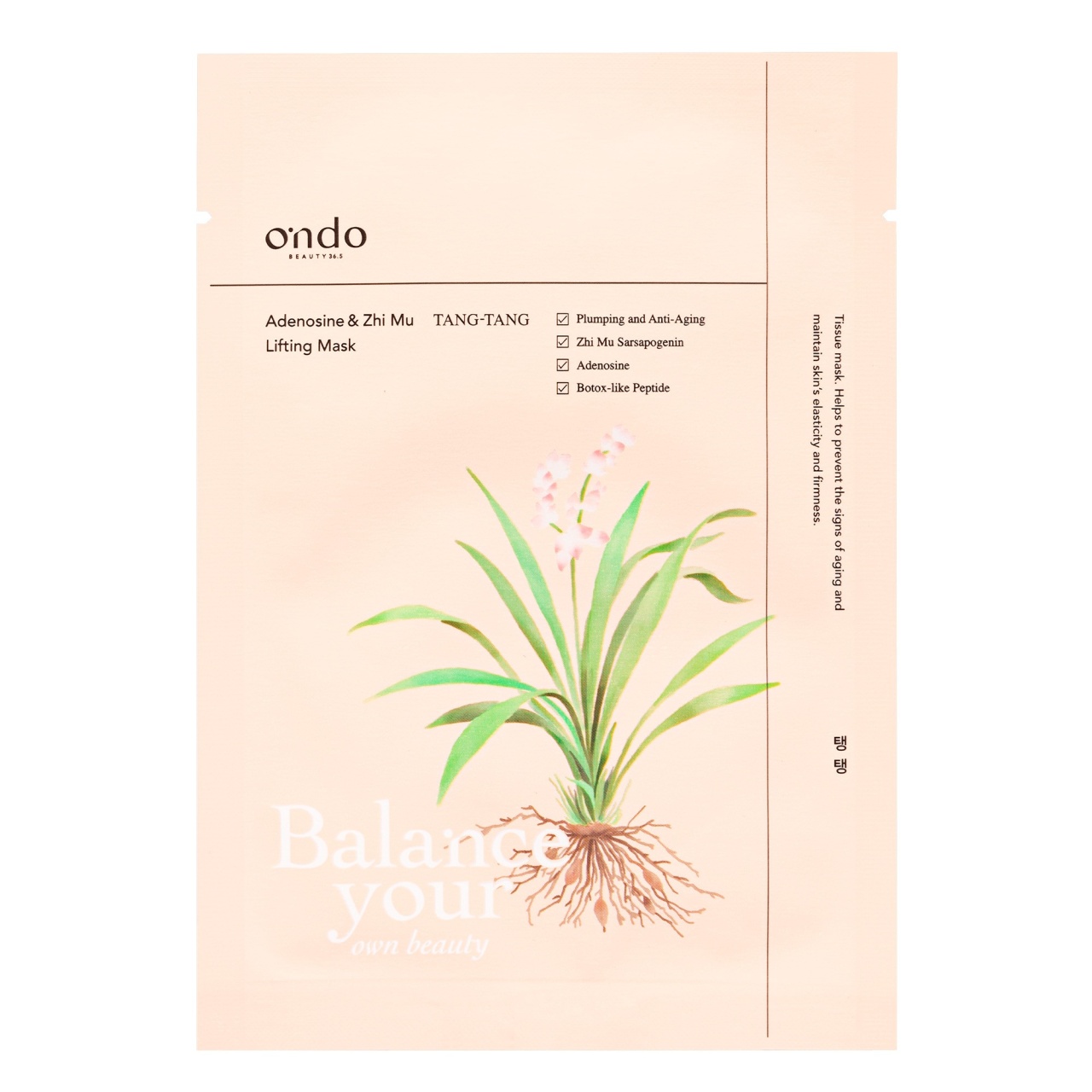 Ondo Beauty 36.5, Adenosine &amp; Zhi Mu Lifting Mask Tang-Tang, mască lifting cu adenosină și zhi mu, 25 ml