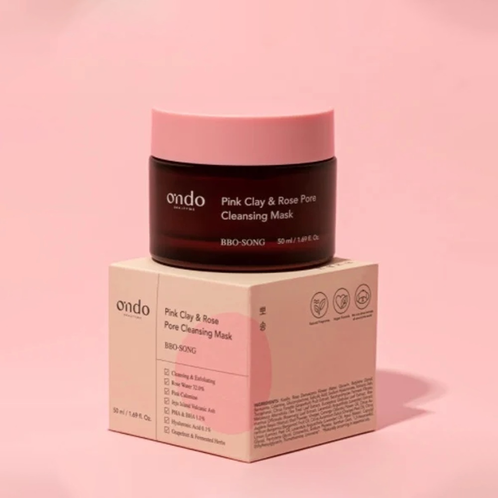 Ondo Beauty 36.5, Pink Clay &amp; Rose Pore Cleansing Mask Bbo-Song, mască de curățare a porilor, 50 ml