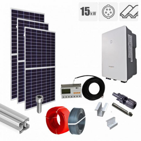 Kit fotovoltaic 15.99 kW, panouri Jinko Solar, invertor trifazat Sungrow, tigla ceramica ondulata