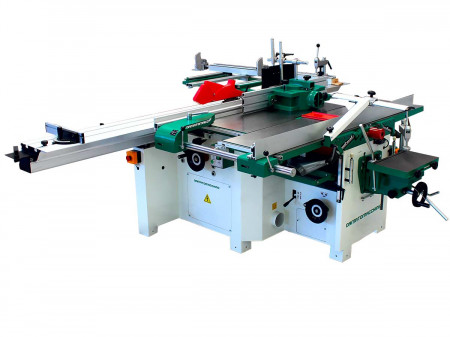 Masina profesionala de tamplarie America PRO 3000-410 de Damatomacchine, 7 operatii, trei motoare 3 CP, rindea cu lungime de 410 mm, freza verticala, cursa de 3100 mm