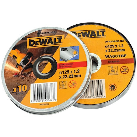 Set 10 discuri de taiere, DeWalt, Otel inoxidabil, 125mm/22.23mm/1.2mm, Galben