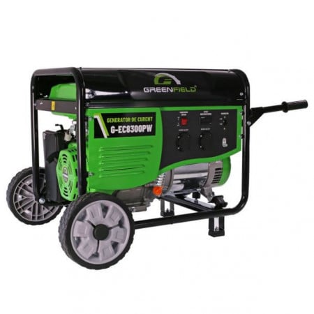 Generator de curent pe benzina Greenfield G-EC8300PW, portabil, pornire manuala, monofazat, 7.7 kVA, roti transport