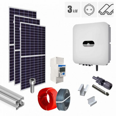 Kit fotovoltaic 3.28 kW on-grid, panouri QCells, invertor monofazat Huawei, tigla ceramica ondulata