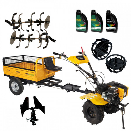 Pachet motocultor Campo 803, benzina, 7.5CP, 2+1 trepte, 2+1+1 freze, plug bilonat, remorca 500kg, accesorii PR2, ulei motor si transmisie incluse