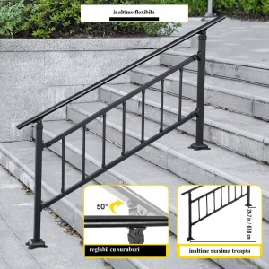 Balustrada otel forjat, max 5 trepte Vivatechnix Negru Mat, Inaltime 83.5 cm, lungime 172.5 cm, pozitii reglabile - Img 5