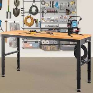 Banc de lucru cu inaltime reglabila 72 – 97 cm, Greutate max 900 kg, Otel/Lemn stejar, 2 x prize AC, 2 x USB - Img 4